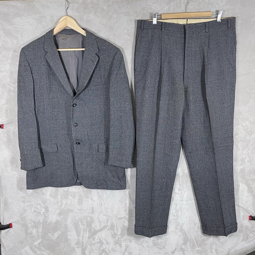 Vintage 1950s Gabardine Suit Mens 46 36x32 Fleck Rockabilly Atomic USA Pleated